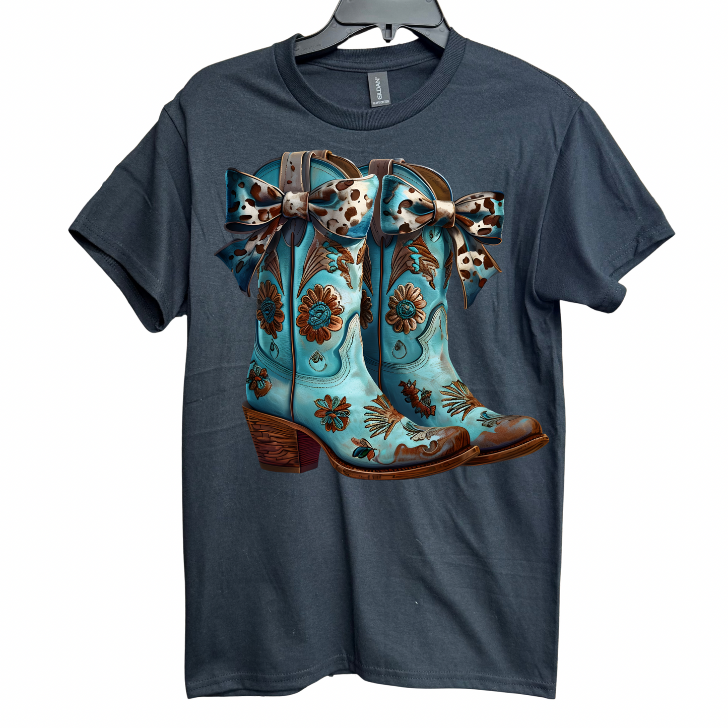 Western Cowgirl Blue Boots Black Tee