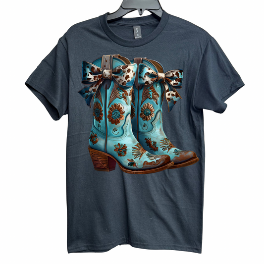 Western Cowgirl Blue Boots Black Tee