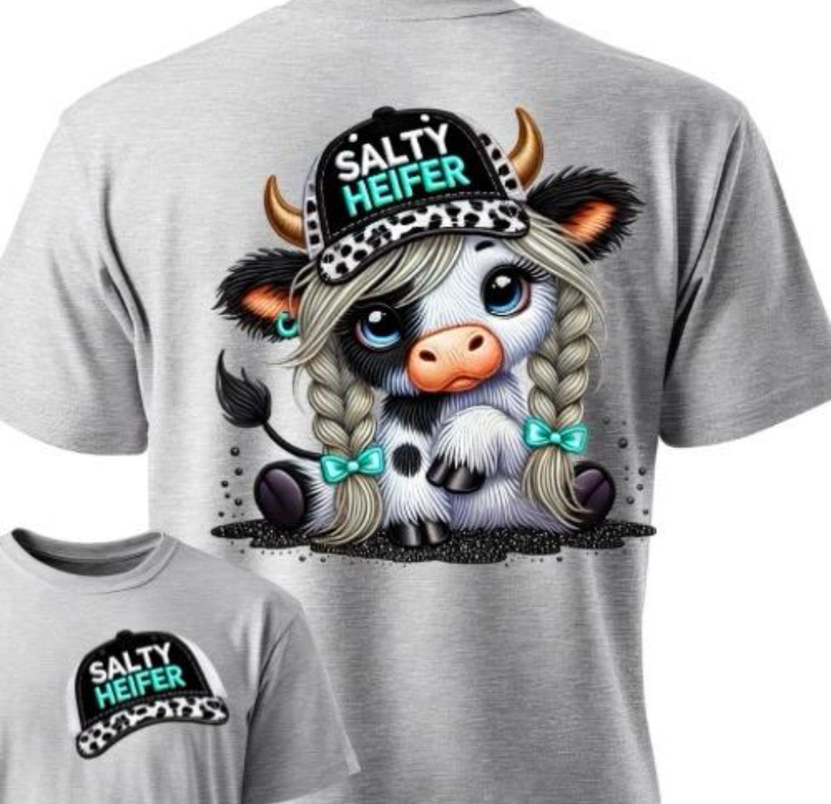Salty Heifer Cow Summer Graphic Tee  Streetwear Top Casual T-shirt Shortsleeve Crewneck