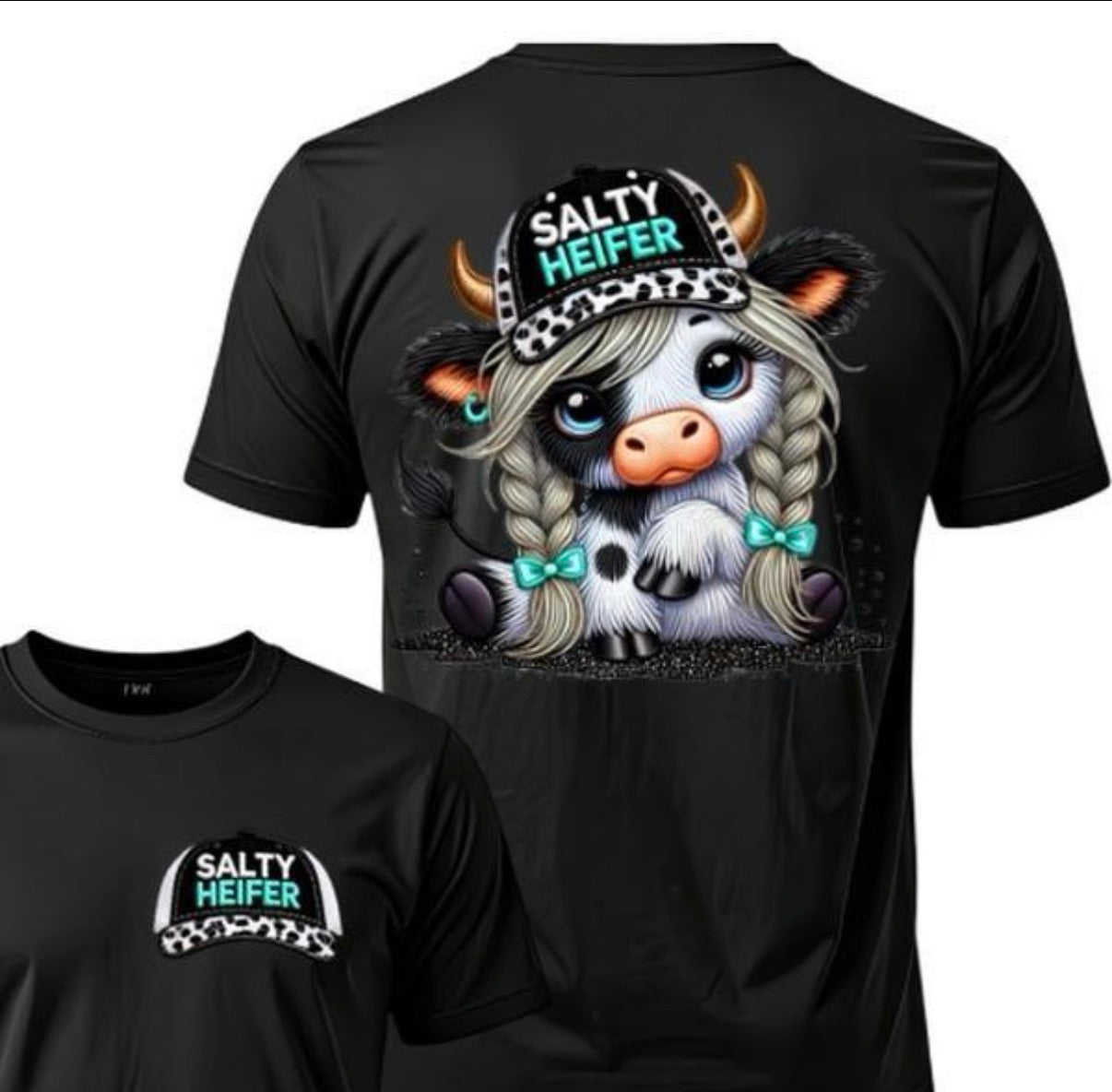 Salty Heifer Cow Summer Graphic Tee  Streetwear Top Casual T-shirt Shortsleeve Crewneck
